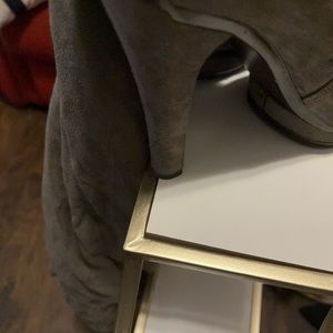 Platform, gray boots, high heels, suede up to the knee